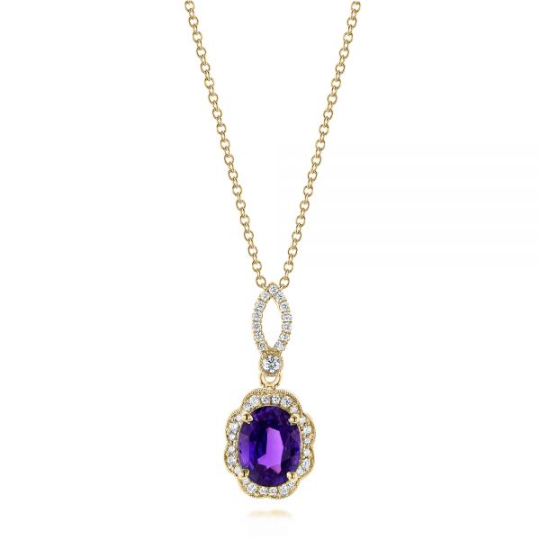 18k Yellow Gold 18k Yellow Gold Purple Sapphire And Diamond Pendant - Three-Quarter View -  103750