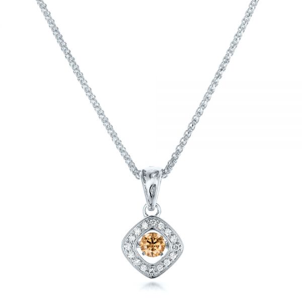 14k White Gold 14k White Gold Rock'n Roll Moving Center Diamond Pendant - Three-Quarter View -  102527