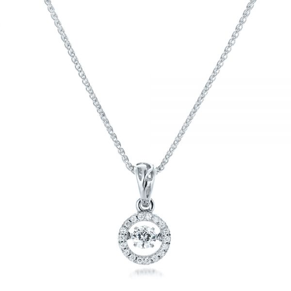 14k White Gold Rock'n Roll Moving Center Diamond Pendant - Three-Quarter View -  102528