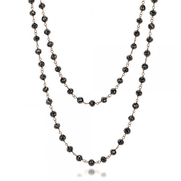 14k Rose Gold Rosary Black Diamond Necklace - Flat View -  100848