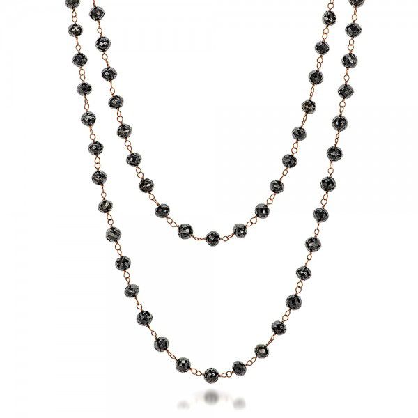 14k Rose Gold Rosary Black Diamond Necklace - Flat View - 100848