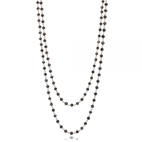 14k Rose Gold Rosary Black Diamond Necklace - Three-Quarter View -  100848