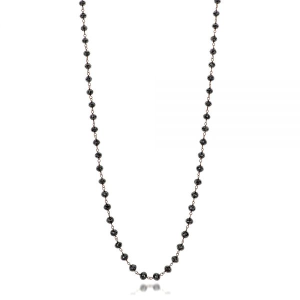 14k Rose Gold Rosary Black Diamond Necklace - Three-Quarter View -  100850