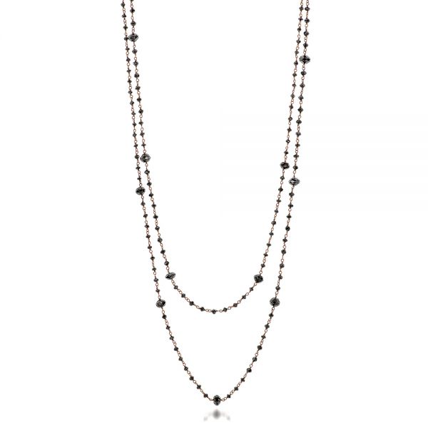 14k Rose Gold Rosary Black Diamond Necklace - Three-Quarter View -  100851