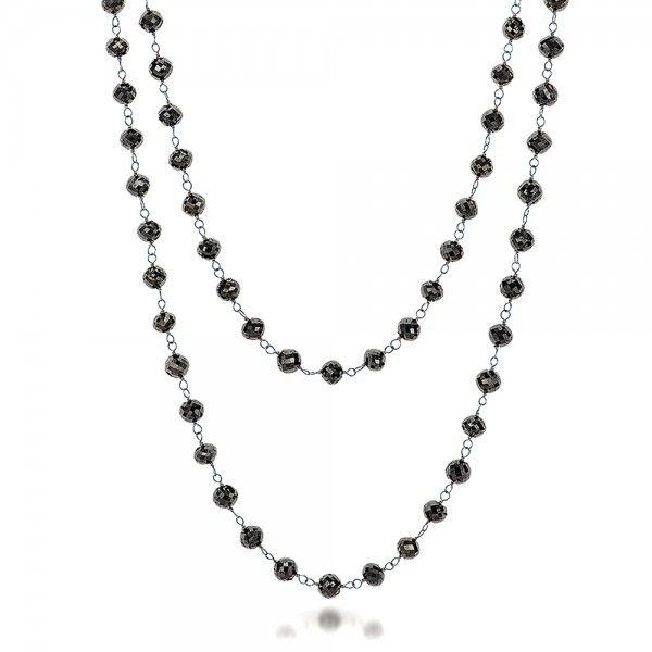 18k White Gold 18k White Gold Rosary Black Diamond Necklace - Flat View -  100848