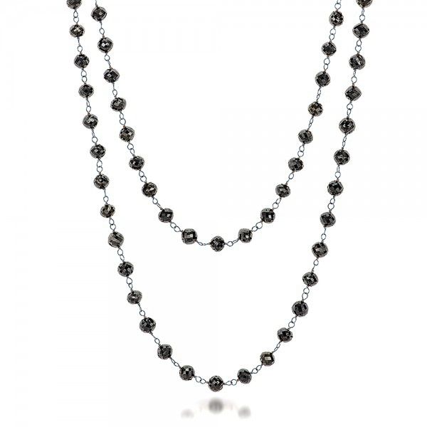 Platinum Platinum Rosary Black Diamond Necklace - Flat View - 100848