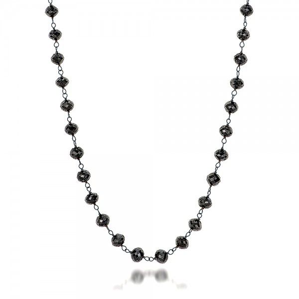 18k White Gold 18k White Gold Rosary Black Diamond Necklace - Flat View -  100850