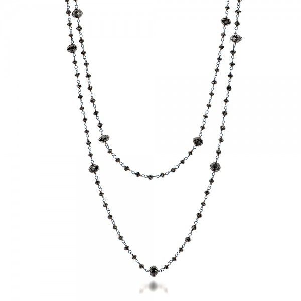 18k White Gold 18k White Gold Rosary Black Diamond Necklace - Flat View -  100851