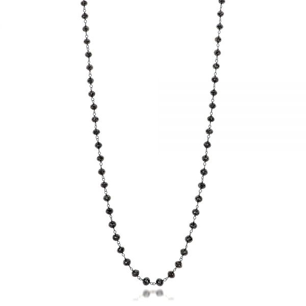 14k White Gold 14k White Gold Rosary Black Diamond Necklace - Three-Quarter View -  100850