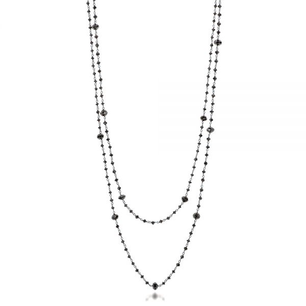 18k White Gold 18k White Gold Rosary Black Diamond Necklace - Three-Quarter View -  100851