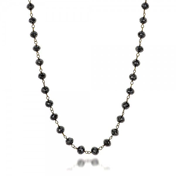 14k Yellow Gold 14k Yellow Gold Rosary Black Diamond Necklace - Flat View - 100850