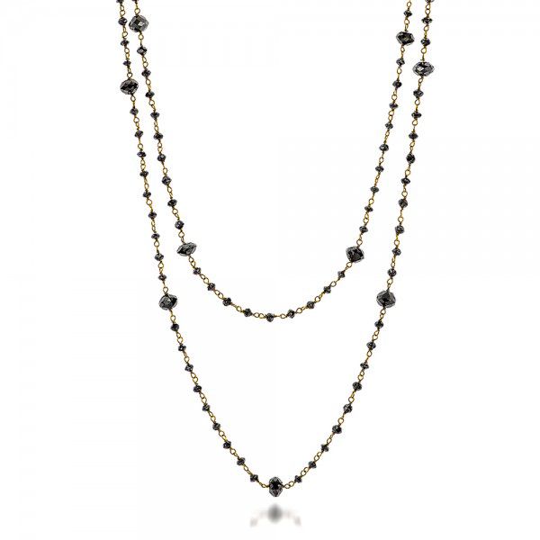 14k Yellow Gold 14k Yellow Gold Rosary Black Diamond Necklace - Flat View - 100851