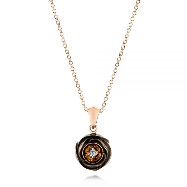 14k Rose Gold 14k Rose Gold Rose Carved Tahitian Pearl And Diamond Pendant - Three-Quarter View -  103251