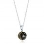 14k White Gold 14k White Gold Rose Carved Tahitian Pearl And Diamond Pendant - Flat View -  103251 - Thumbnail