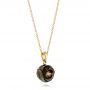 14k Yellow Gold Rose Carved Tahitian Pearl And Diamond Pendant - Flat View -  103251 - Thumbnail