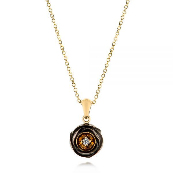 18k Yellow Gold 18k Yellow Gold Rose Carved Tahitian Pearl And Diamond Pendant - Three-Quarter View -  103251