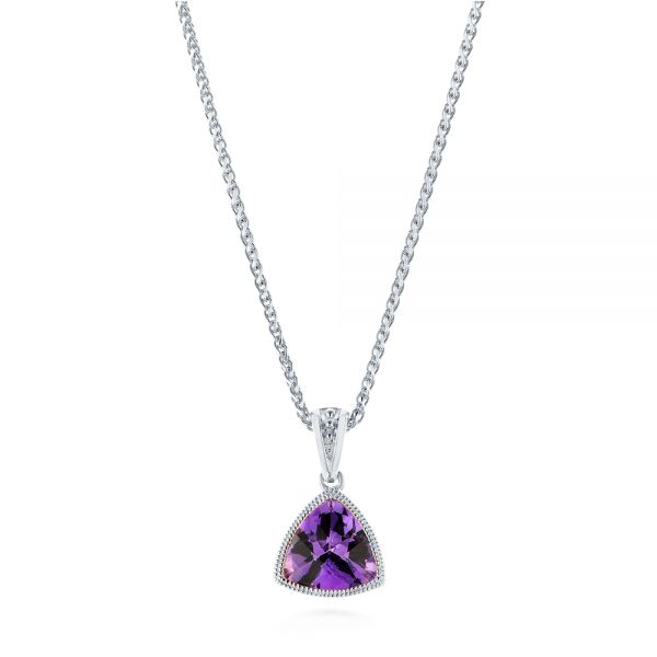 18k White Gold 18k White Gold Amethyst Pendant - Three-Quarter View -  103732