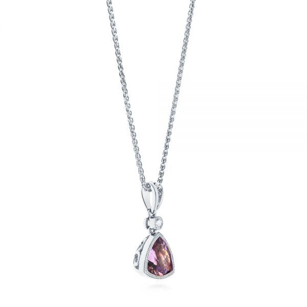 14k White Gold 14k White Gold Amethyst And Diamond Pendant - Front View -  103733