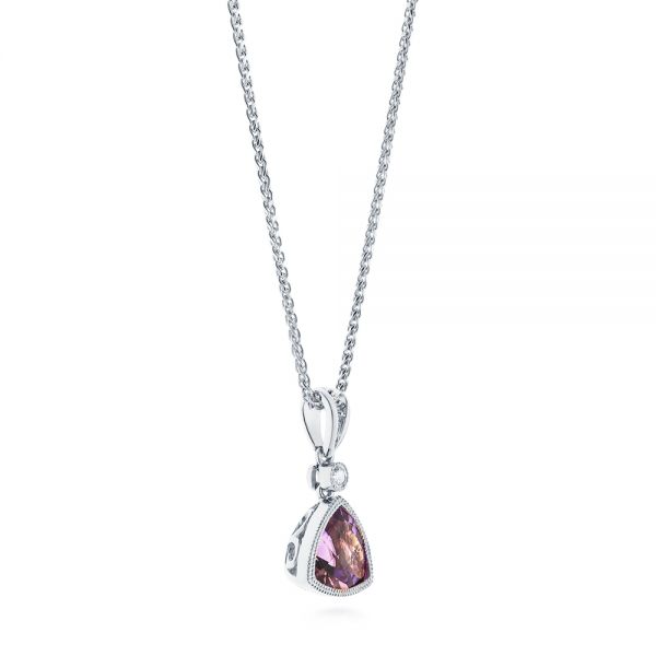 18k White Gold 18k White Gold Amethyst And Diamond Pendant - Front View - 103733