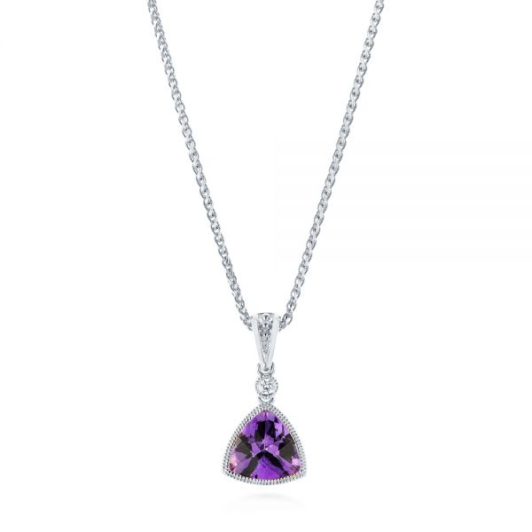 18k White Gold 18k White Gold Amethyst And Diamond Pendant - Three-Quarter View -  103733