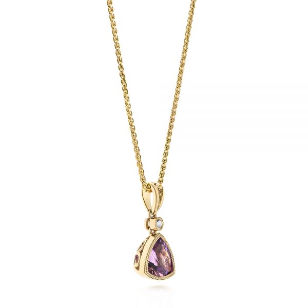 18k Yellow Gold 18k Yellow Gold Amethyst And Diamond Pendant - Front View -  103733