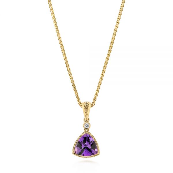 18k Yellow Gold 18k Yellow Gold Amethyst And Diamond Pendant - Three-Quarter View -  103733