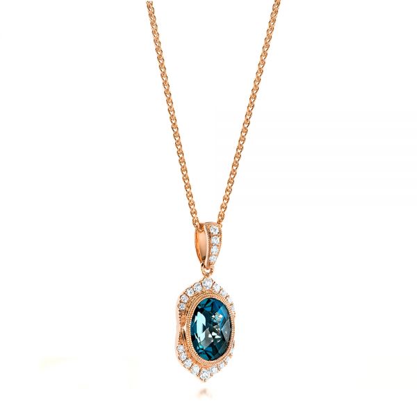 14k Rose Gold 14k Rose Gold Diamond And London Blue Topaz Pendant - Flat View - 103177