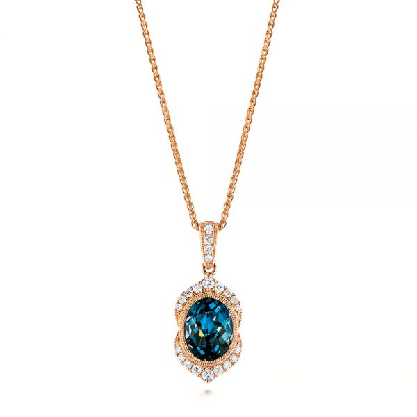 Rose Gold Diamond and London Blue Topaz Pendant - Image