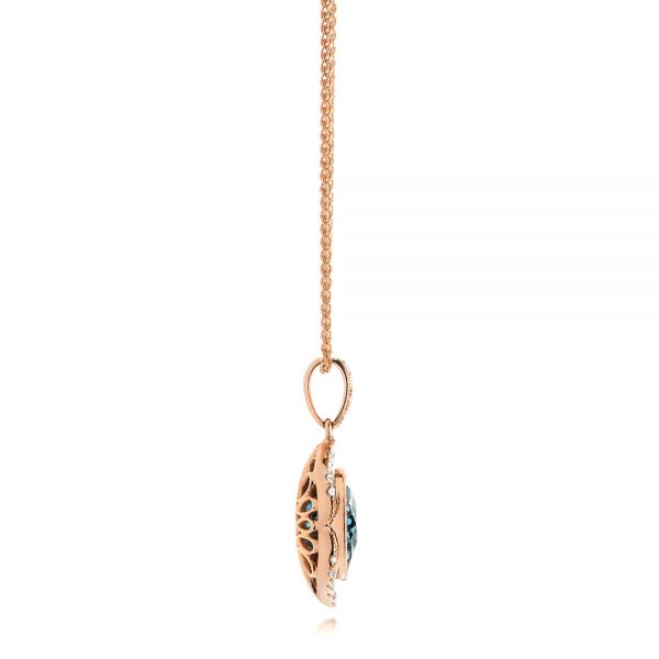 14k Rose Gold 14k Rose Gold Diamond And London Blue Topaz Pendant - Side View - 103177