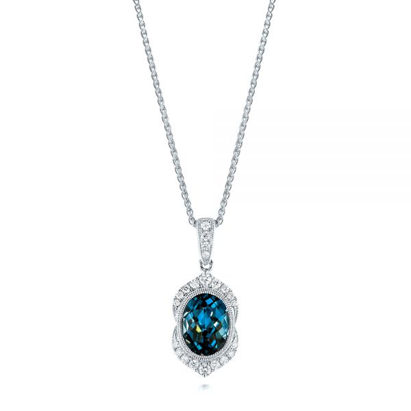  Platinum Platinum Diamond And London Blue Topaz Pendant - Three-Quarter View -  103177