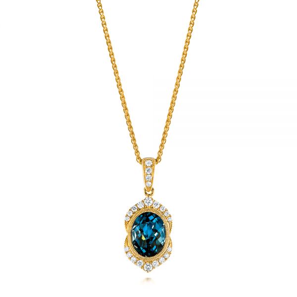 18k Yellow Gold 18k Yellow Gold Diamond And London Blue Topaz Pendant - Three-Quarter View -  103177