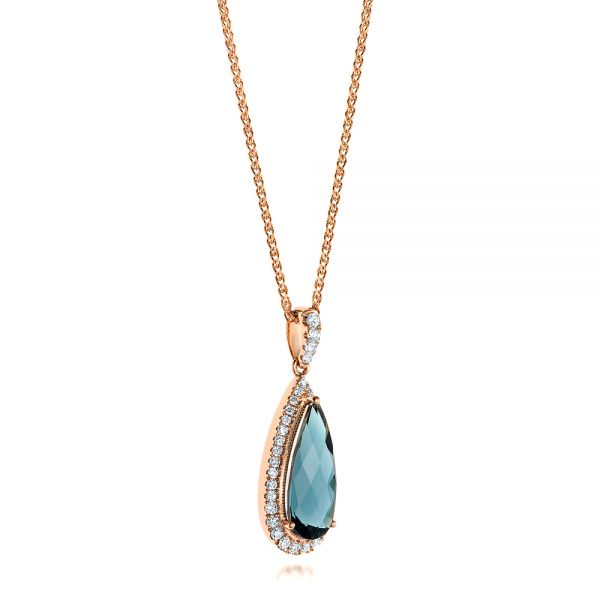 18k Rose Gold 18k Rose Gold London Blue Topaz And Diamond Halo Pendant - Flat View -  103175