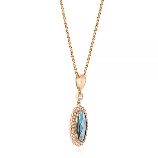 14k Rose Gold 14k Rose Gold London Blue Topaz And Diamond Halo Pendant - Flat View -  103415