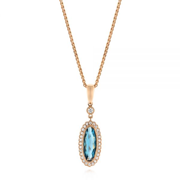 Rose Gold London Blue Topaz and Diamond Halo Pendant - Image