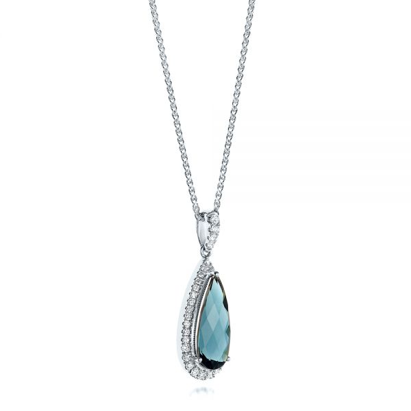 14k White Gold 14k White Gold London Blue Topaz And Diamond Halo Pendant - Flat View -  103175