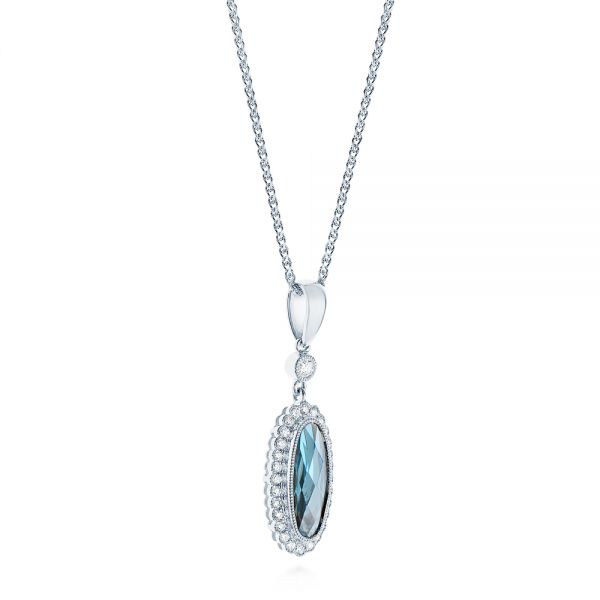 14k White Gold 14k White Gold London Blue Topaz And Diamond Halo Pendant - Flat View - 103415
