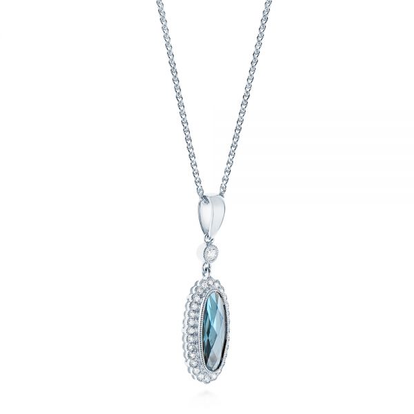  Platinum Platinum London Blue Topaz And Diamond Halo Pendant - Flat View -  103415