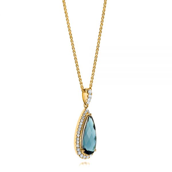14k Yellow Gold 14k Yellow Gold London Blue Topaz And Diamond Halo Pendant - Flat View - 103175