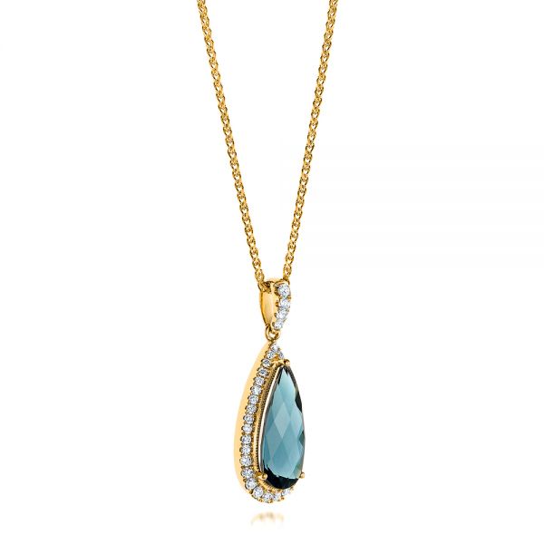 14k Yellow Gold 14k Yellow Gold London Blue Topaz And Diamond Halo Pendant - Flat View -  103175