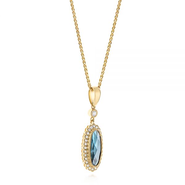 14k Yellow Gold 14k Yellow Gold London Blue Topaz And Diamond Halo Pendant - Flat View - 103415