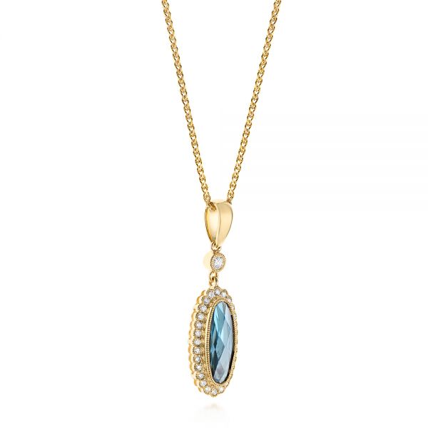 18k Yellow Gold 18k Yellow Gold London Blue Topaz And Diamond Halo Pendant - Flat View -  103415