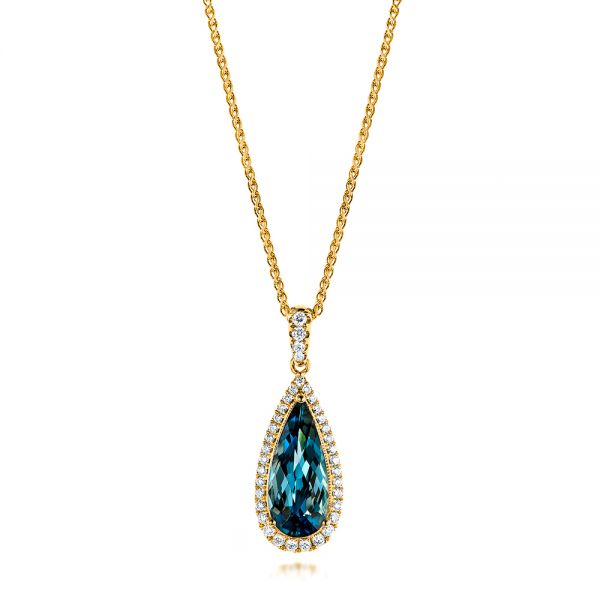 14k Yellow Gold 14k Yellow Gold London Blue Topaz And Diamond Halo Pendant - Three-Quarter View -  103175