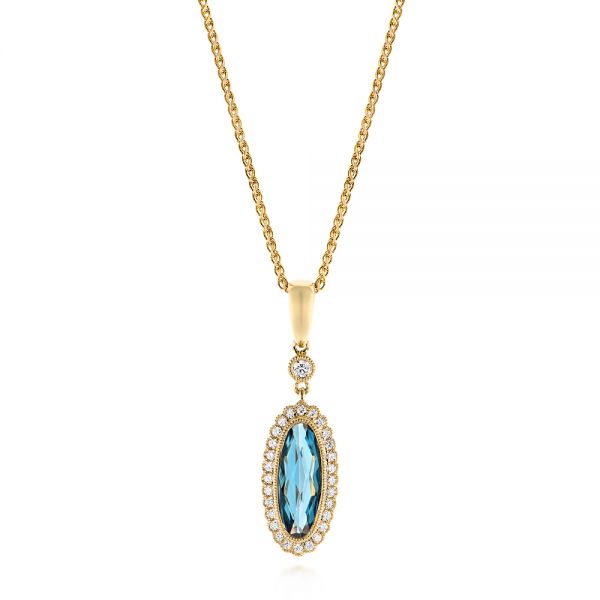 14k Yellow Gold 14k Yellow Gold London Blue Topaz And Diamond Halo Pendant - Three-Quarter View -  103415