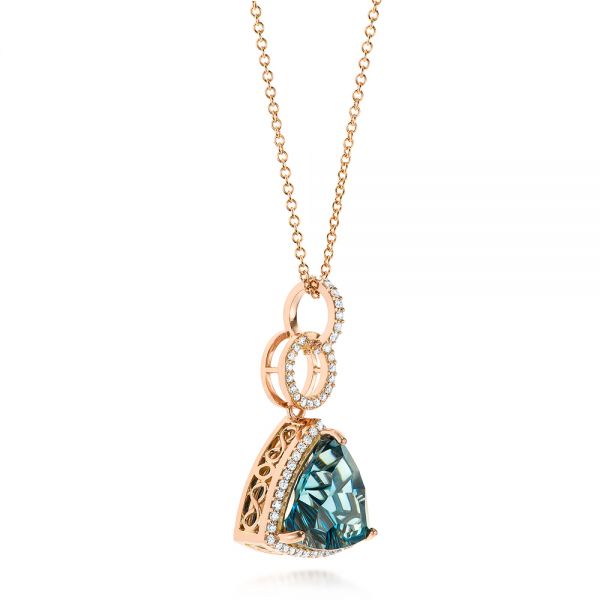 14k Rose Gold London Blue Topaz And Diamond Pendant - Flat View -  103616