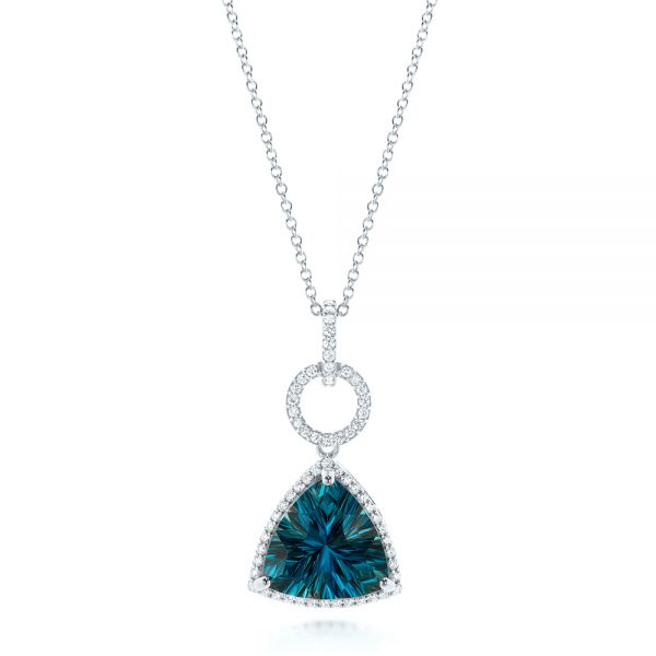 18k White Gold 18k White Gold London Blue Topaz And Diamond Pendant - Three-Quarter View -  103616