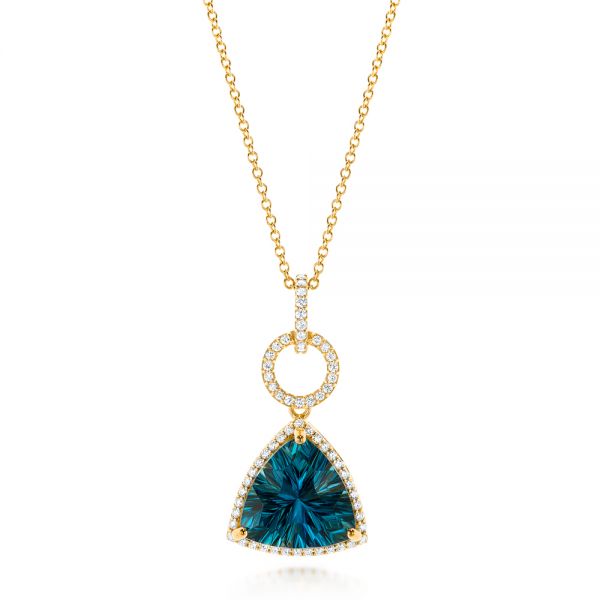 18k Yellow Gold 18k Yellow Gold London Blue Topaz And Diamond Pendant - Three-Quarter View -  103616