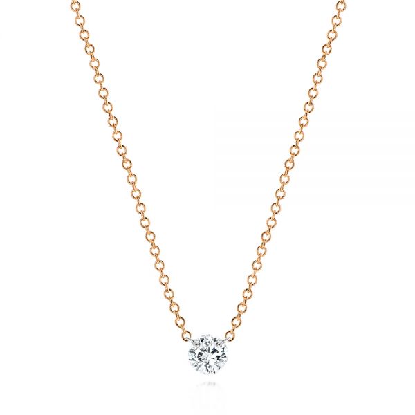 18k Rose Gold 18k Rose Gold Round Diamond Necklace - Three-Quarter View -  106694