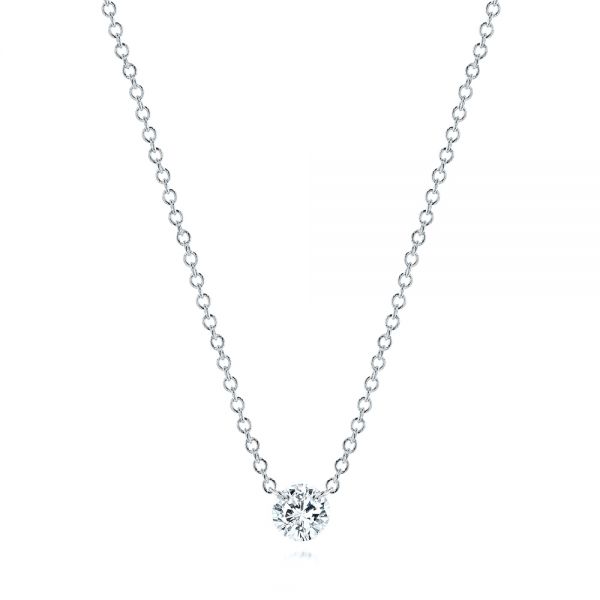 18k White Gold 18k White Gold Round Diamond Necklace - Three-Quarter View -  106694