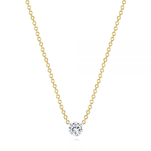 14k Yellow Gold 14k Yellow Gold Round Diamond Necklace - Three-Quarter View -  106694