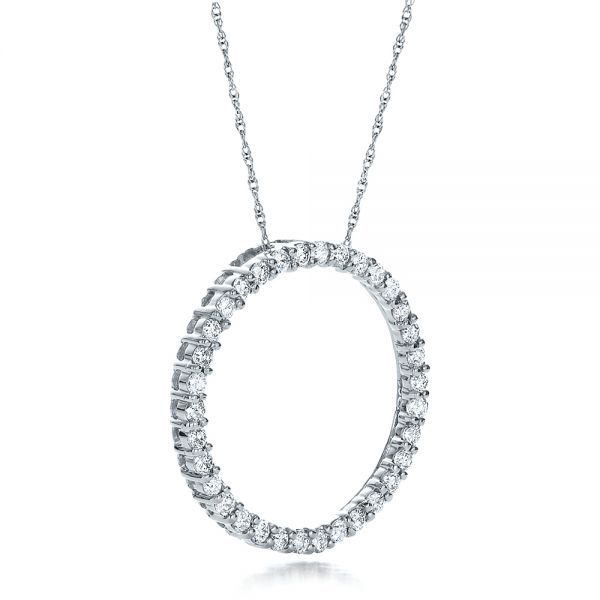 14k White Gold Round Diamond Pendant - Flat View -  100301